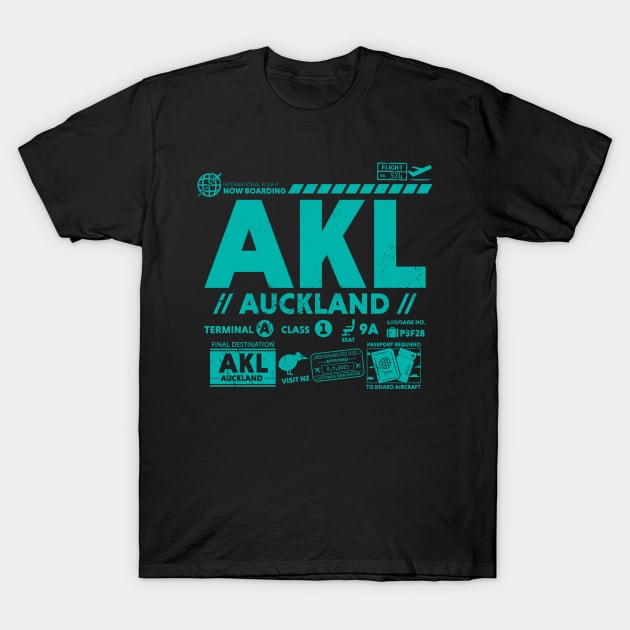 Vintage Auckland AKL Airport Code Travel Day Retro Travel Tag New Zealand T-Shirt by Now Boarding